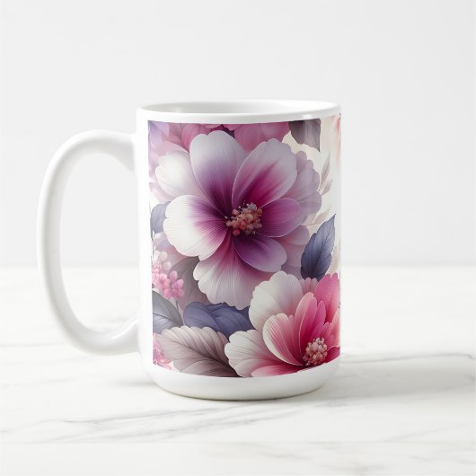 Roze en Paarse Bloemen Shabby Chic Koffiemok (Links)