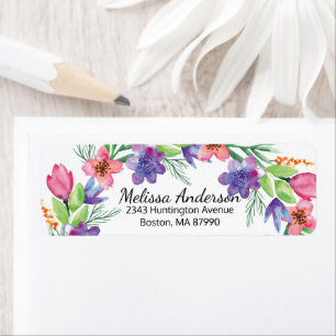  roze en paarse bloemen Terug Adres label