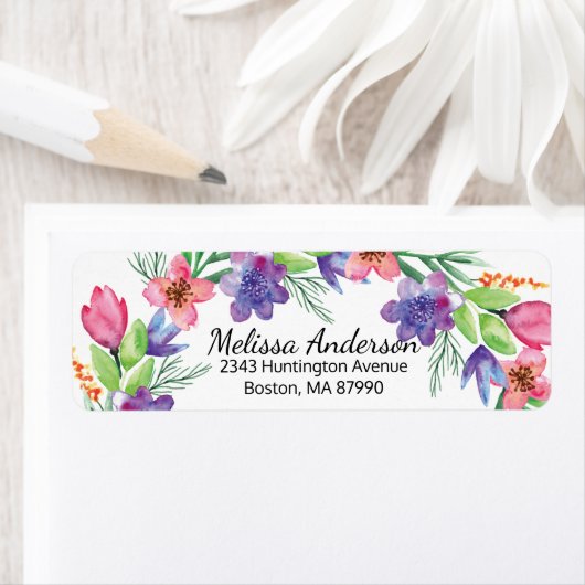  roze en paarse bloemen Terug Adres label (Insitu)