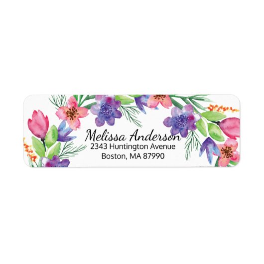 roze en paarse bloemen Terug Adres label (Voorkant)