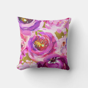 Roze en paarse bloemen uitbundig bloemmotief kussen
