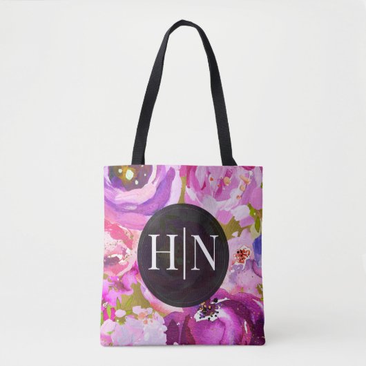 Roze en paarse bloemen uitbundig tote bag (Voorkant)