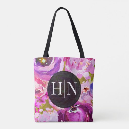Roze en paarse bloemen uitbundig tote bag (Achterkant)