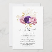 Roze en Paarse Bloemen Uitgestelde Bruiloft Update Kaart (Voorkant)