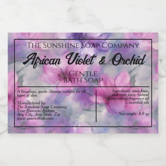 Roze en Paarse Bloemen waterdichte zeepdoos label Voedselcontainer Etiket (Enkel label)