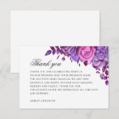 Roze en paarse bloemen. Waterverf lila bruiloft Bedankkaart (Voorkant / Achterkant)