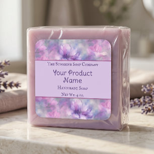 Roze en Paarse Bloemen Zeep Cosmetica Badbommetjes Vierkante Sticker