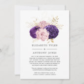 Roze en Paarse Bloemenbruiloft Verminderde Gastenl Aankondiging (Voorkant)