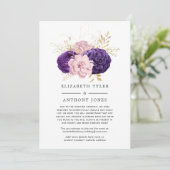 Roze en Paarse Bloemenbruiloft Verminderde Gastenl Aankondiging (Staand voorkant)