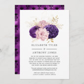 Roze en Paarse Bloemenbruiloft Verminderde Gastenl Aankondiging (Voorkant / Achterkant)