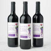 Roze en paarse bloemenbruiloft wijn etiket (Flessen)