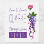 Roze en paarse bloemenbruiloft wijn etiket (Enkel label)