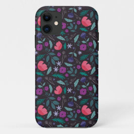 Roze en Paarse bloemenillustratiepatroon Case-Mate iPhone Case