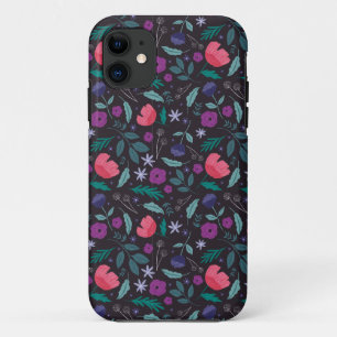 Roze en Paarse bloemenillustratiepatroon Case-Mate iPhone Case