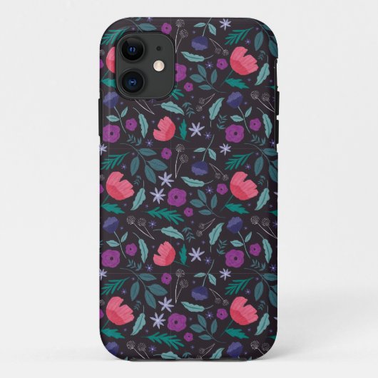 Roze en Paarse bloemenillustratiepatroon Case-Mate iPhone Case (Achterkant)