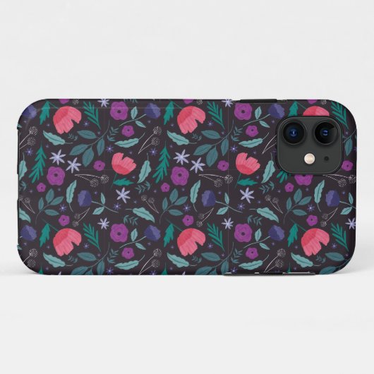 Roze en Paarse bloemenillustratiepatroon Case-Mate iPhone Case (Achterkant (horizontaal))