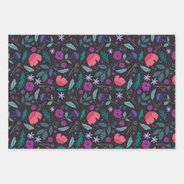 Roze en Paarse bloemenillustratiepatroon Inpakpapier Vel
