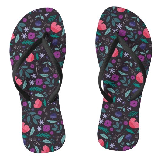 Roze en Paarse bloemenillustratiepatroon Teenslippers (Voetbed)