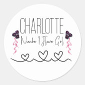 Roze en paarse bloemenmeisje ronde sticker (Voorkant)