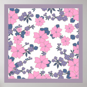 ROZE EN PAARSE BLOEMENPATROON POSTER