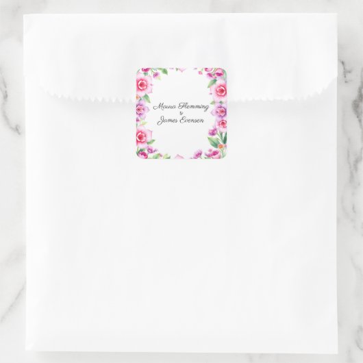 Roze en Paarse bloemenuitnodiging Vierkante Sticker (Tas)