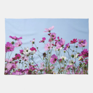 Roze en paarse bloemenweide foto theedoek
