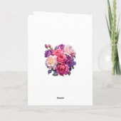 Roze en paarse bloemige bruiloft bedankkaart (Achterkant)