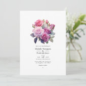 Roze en Paarse Bloemige Bruiloft Kaart (Staand voorkant)