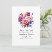 Roze en Paarse Bloemige Bruiloft Save The Date (Staand voorkant)