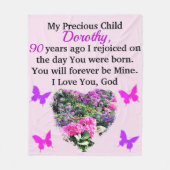 ROZE EN PAARSE BLOEMIGE CUSTOM 90E VERJAARDAG FLEECE DEKEN (Voorkant)