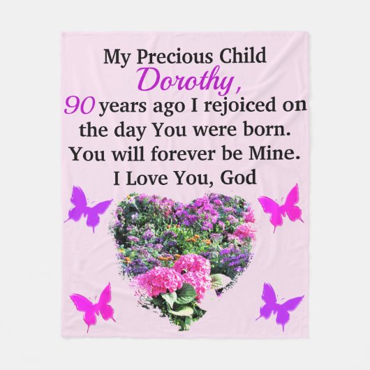 ROZE EN PAARSE BLOEMIGE CUSTOM 90E VERJAARDAG FLEECE DEKEN (Voorkant)