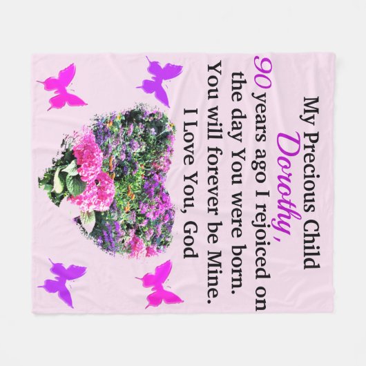 ROZE EN PAARSE BLOEMIGE CUSTOM 90E VERJAARDAG FLEECE DEKEN (Voorkant (Horizontaal))