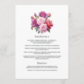 Roze en paarse bloemige details voor huwelijksgast menu (Achterkant)