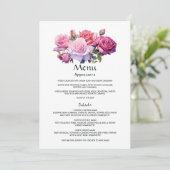 Roze en paarse bloemige details voor huwelijksgast menu (Staand voorkant)