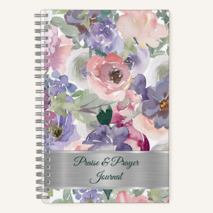 Roze en paarse bloemige lof- en gebedsdagboek notitieboek