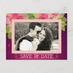 Roze en paarse bloemige 'Save the Date' Aankondigingskaart