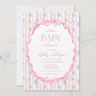 Roze en Paarse Bloemige Vintage Baby Meisje Shower Kaart