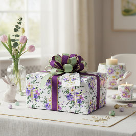 Roze en paarse bloemkruis aangepaste Pasen Cadeaupapier
