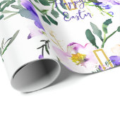 Roze en paarse bloemkruis aangepaste Pasen Cadeaupapier (Rol Hoek)