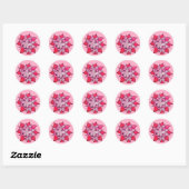 Roze en paarse bloemkunst ronde sticker (Vel)