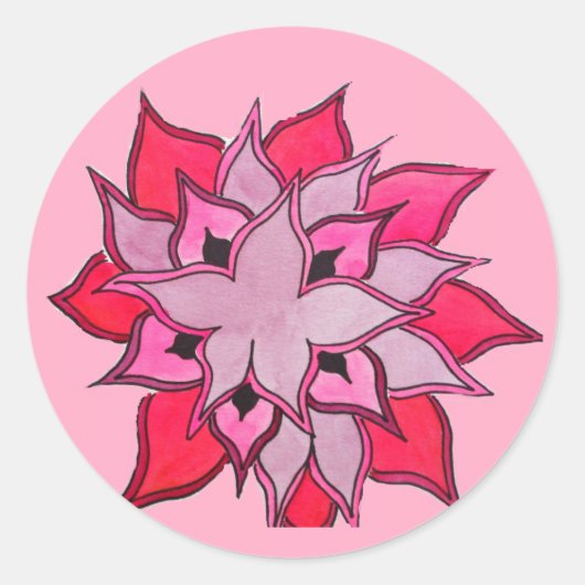 Roze en paarse bloemkunst ronde sticker (Voorkant)