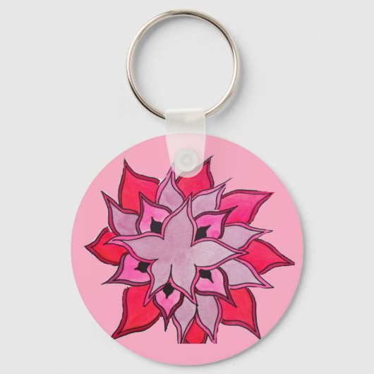 Roze en paarse bloemkunst sleutelhanger (Voorkant)