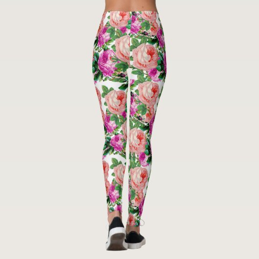  roze en Paarse bloemmotief Roos Leggings (Achterkant)