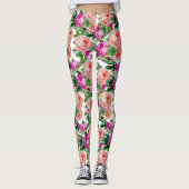  roze en Paarse bloemmotief Roos Leggings (Voorkant)