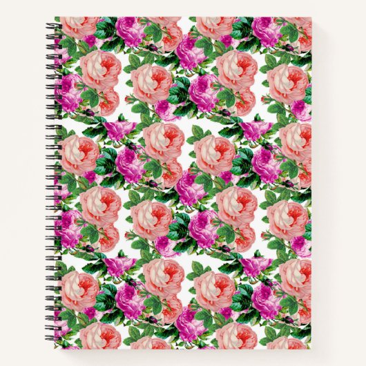 roze en Paarse bloemmotief Roos Notitieboek (Voorkant)