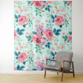 Roze en paarse  bloemmotief wandkleed (In situ)