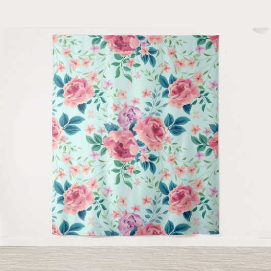 Roze en paarse bloemmotief wandkleed (Voorkant)