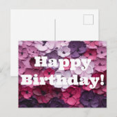 Roze en paarse bloemontwerpen met verjaardagswense briefkaart (Voorkant / Achterkant)