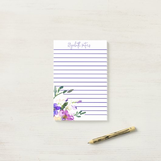 Roze en paarse bloemstuk gepersonaliseerd post-it® notes (Op bureau)