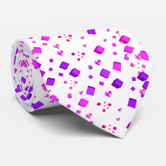 Roze en paarse blokjes en harten stropdas (Opgerold)